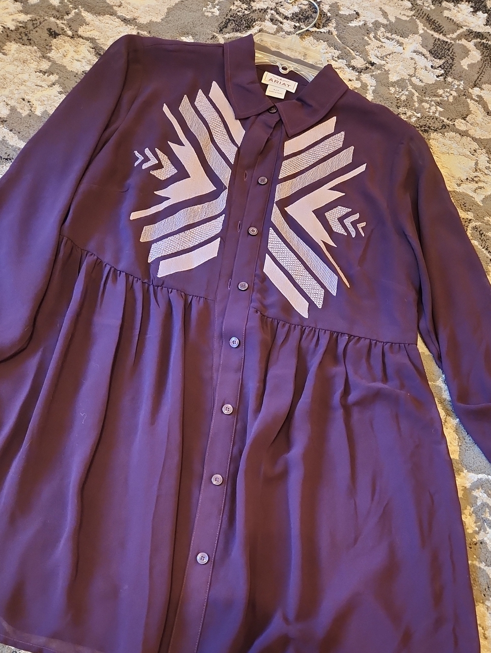 Ariat Plum/Purple Button-Front Tunic with Light Purple Embroidery